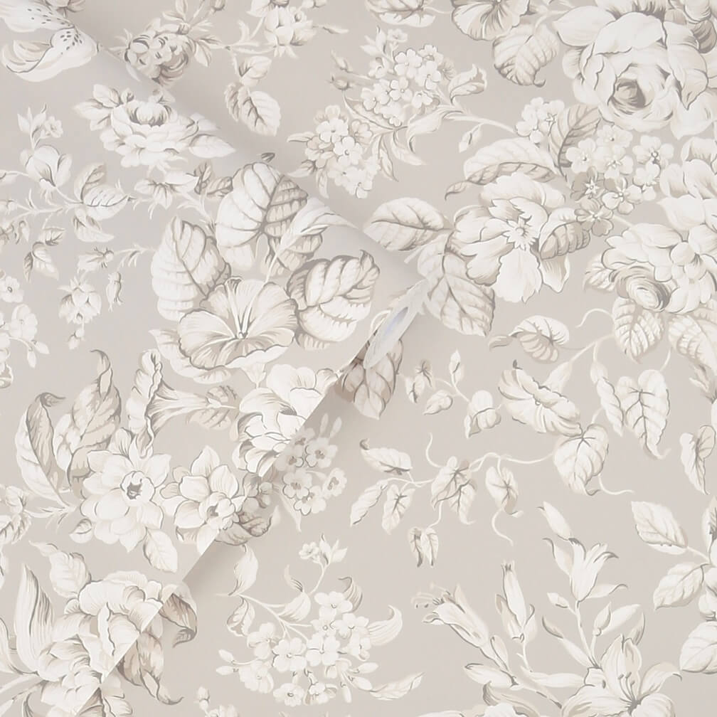 Laura Ashley Hearld Blooms Dove Grey Wallpaper