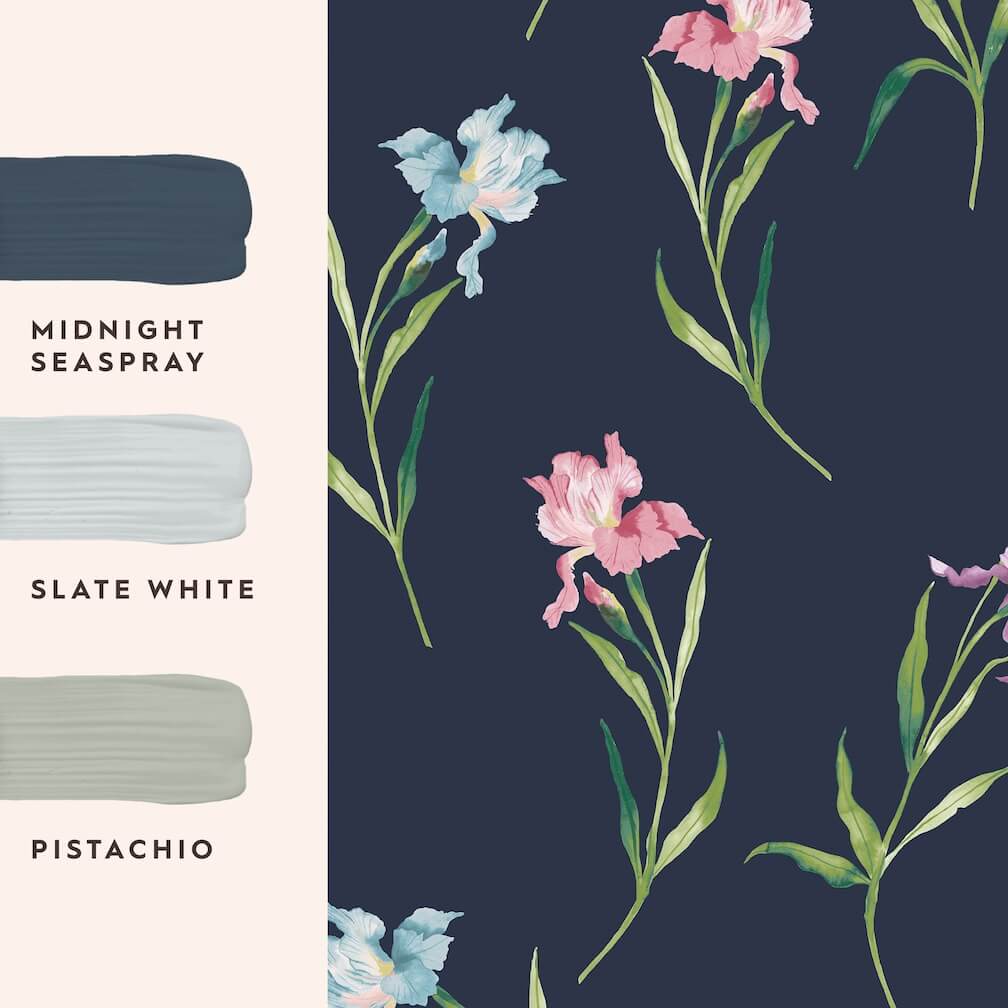 Laura Ashley Hawling Irises Midnight Seaspray Wallpaper