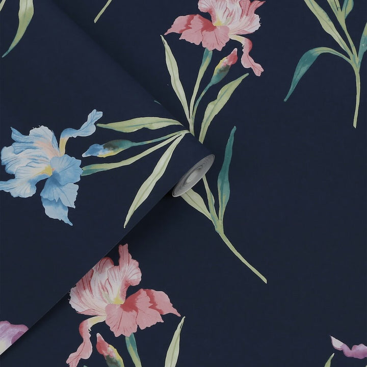 Laura Ashley Hawling Irises Midnight Seaspray Wallpaper