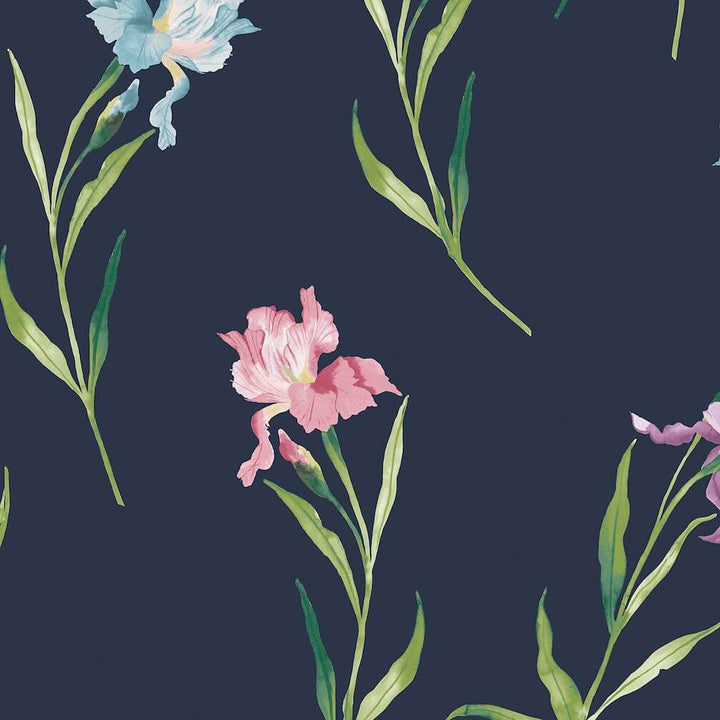 Laura Ashley Hawling Irises Midnight Seaspray Wallpaper