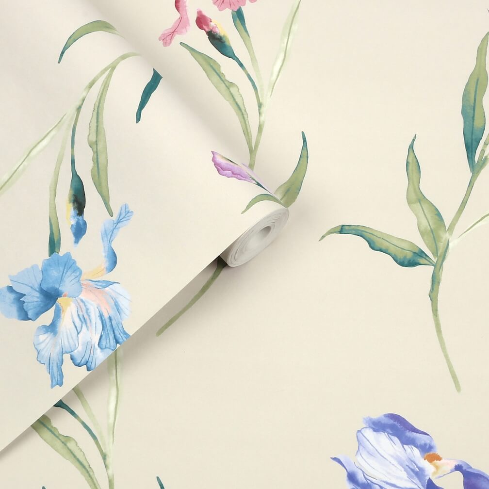 Laura Ashley Hawling Irises Soft Natural Wallpaper