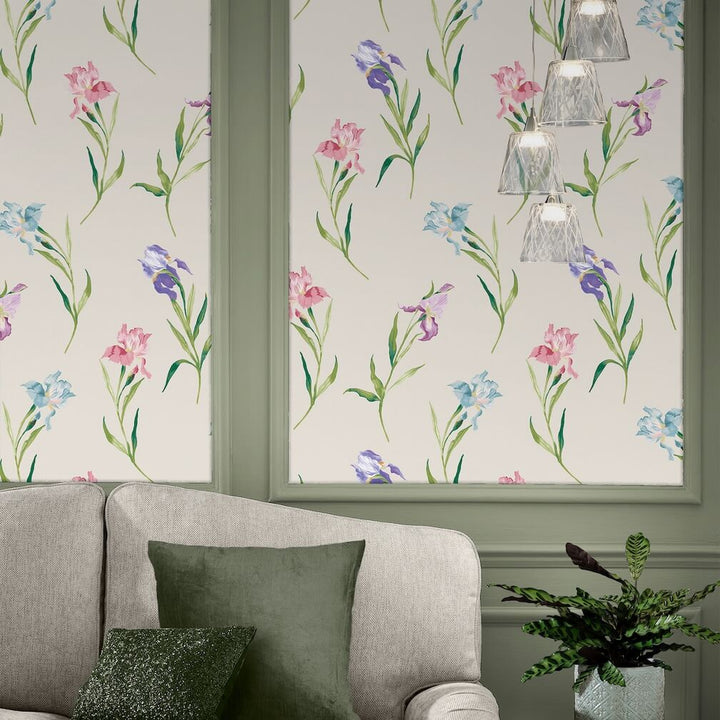 Laura Ashley Hawling Irises Soft Natural Wallpaper