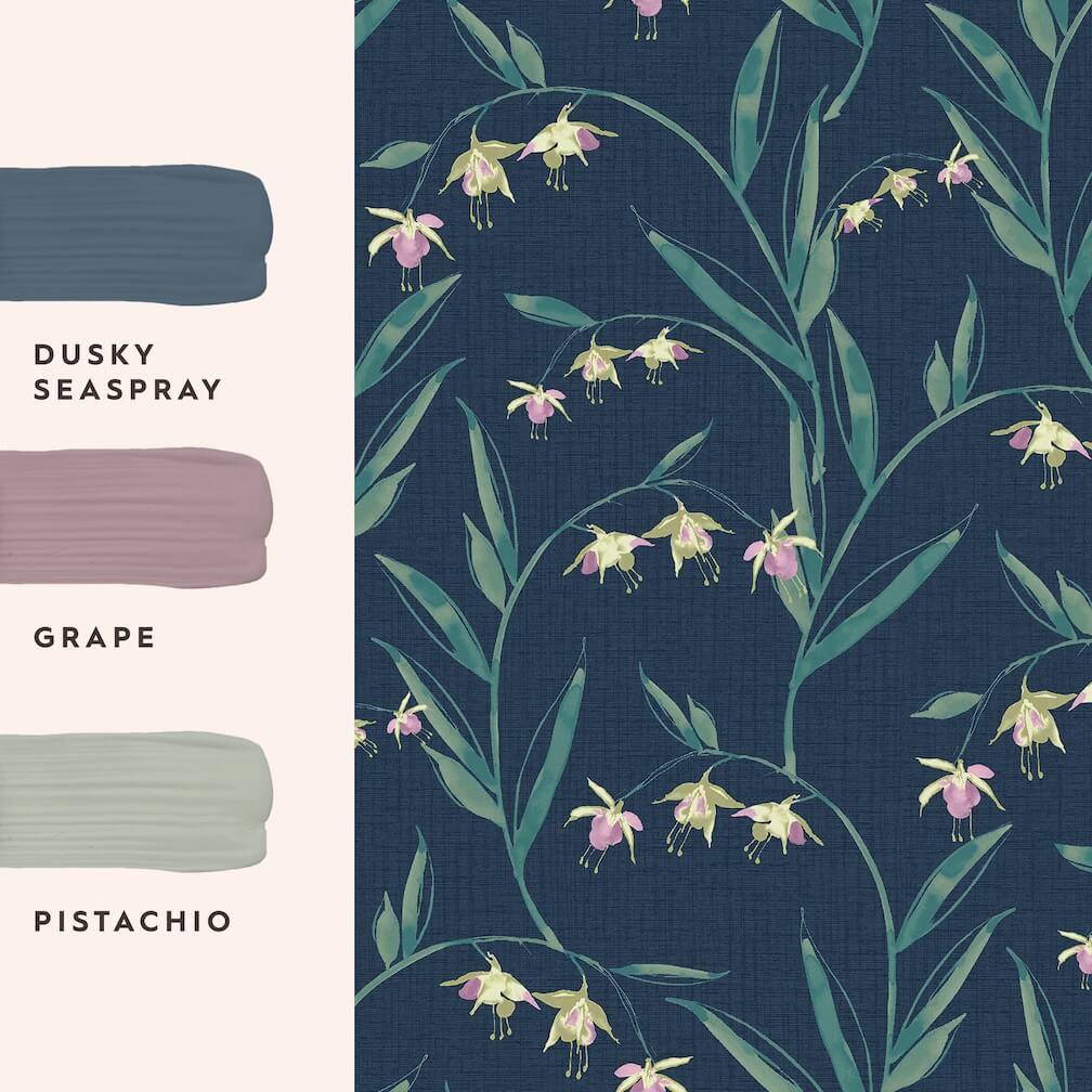 Laura Ashley Fulwell Fushsia Midnight Seaspray Wallpaper