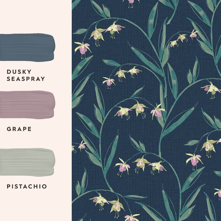 Laura Ashley Fulwell Fushsia Midnight Seaspray Wallpaper
