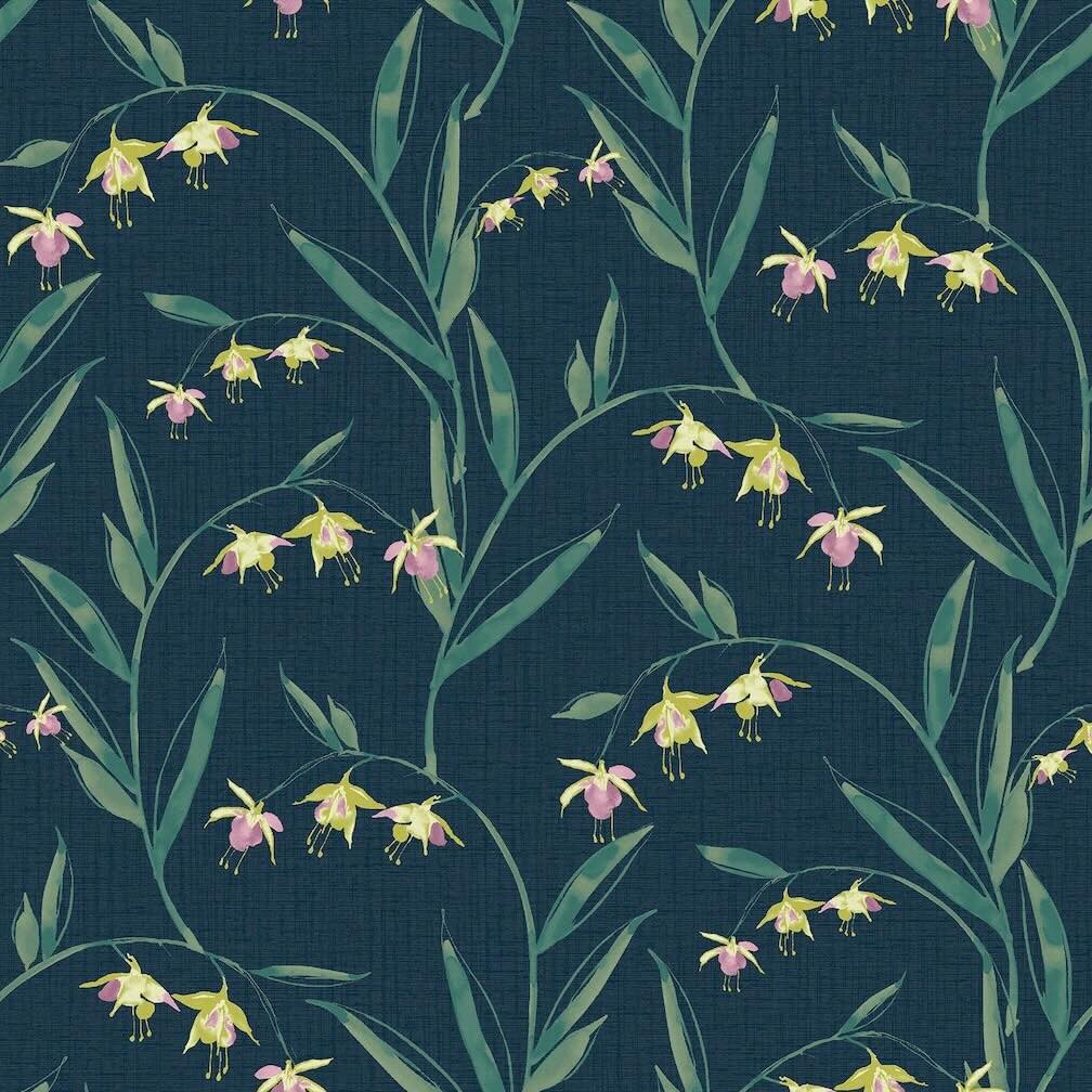 Laura Ashley Fulwell Fushsia Midnight Seaspray Wallpaper
