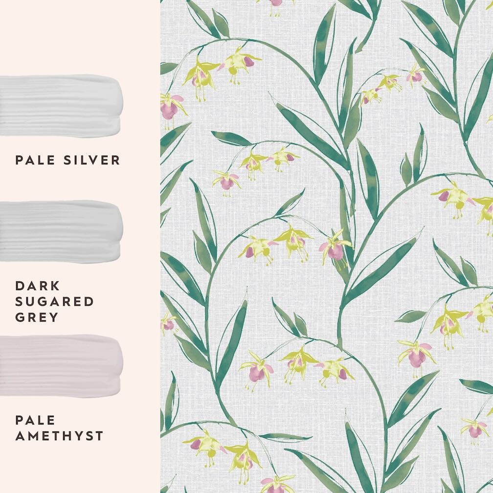 Laura Ashley Fulwell Fushsia Pale Slate Grey Wallpaper