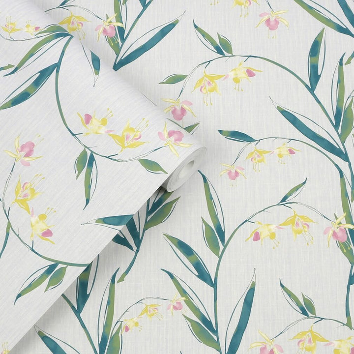Laura Ashley Fulwell Fushsia Pale Slate Grey Wallpaper