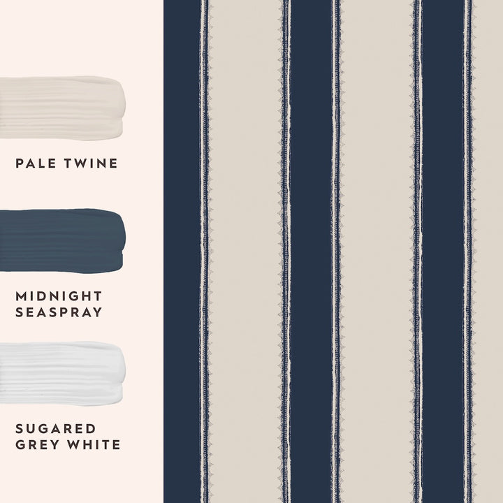 Laura Ashley Denwick Stripe Midnight Seaspray Wallpaper