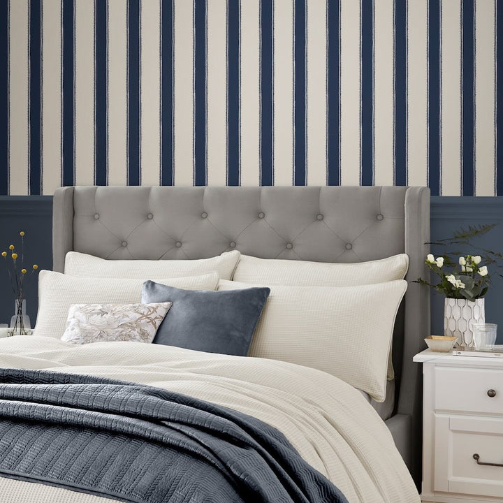 Laura Ashley Denwick Stripe Midnight Seaspray Wallpaper