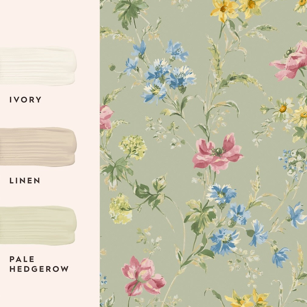 Laura Ashley Poppy Meadow Sage Green Wallpaper