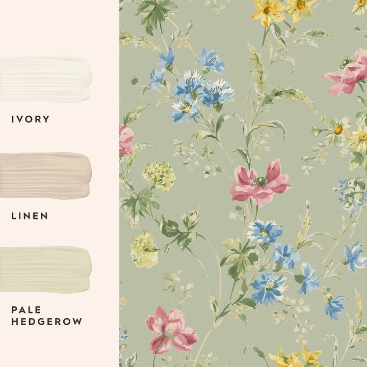 Laura Ashley Poppy Meadow Sage Green Wallpaper