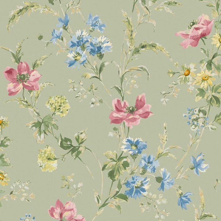 Laura Ashley Poppy Meadow Sage Green Wallpaper