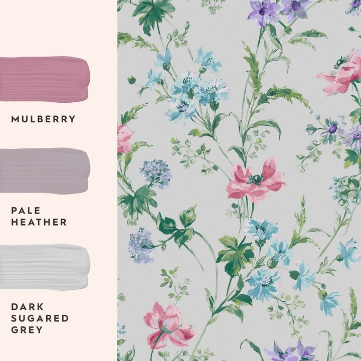 Laura Ashley Poppy Meadow Pale Violet Wallpaper