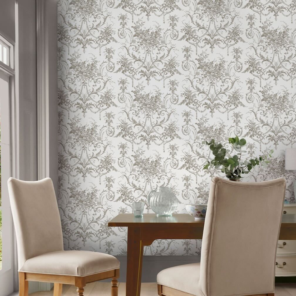 Laura Ashley Tuileries Dark Dove Grey Wallpaper