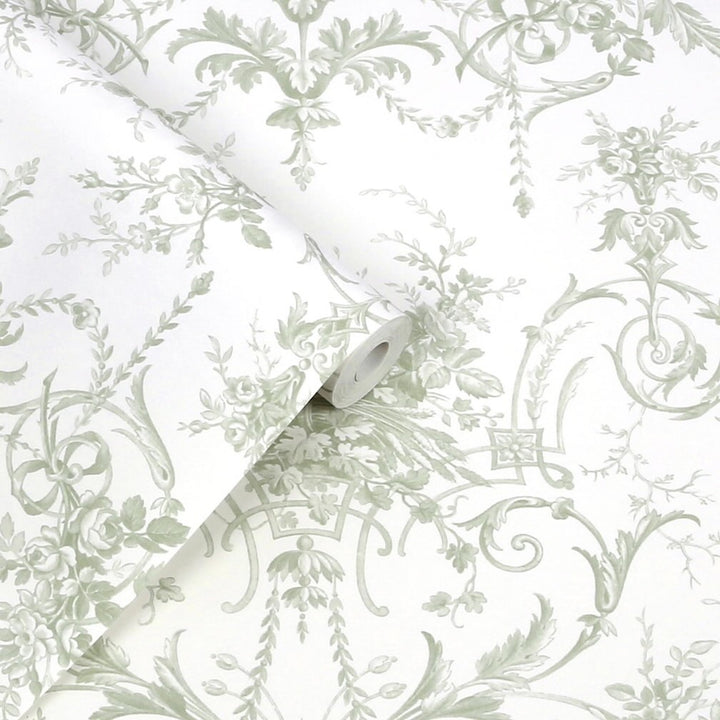 Laura Ashley Tuileries Sage Green Wallpaper