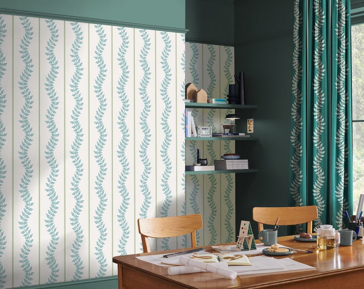 Graham & Brown Laurel Leaf Stripe Blue & Green Wallpaper