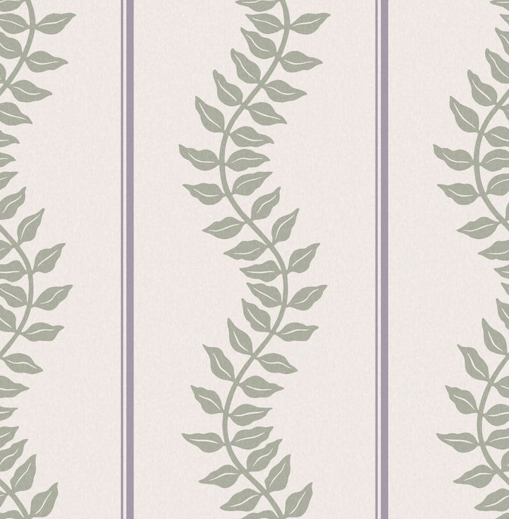 Graham & Brown Laurel Leaf Stripe Mauve & Sage Wallpaper