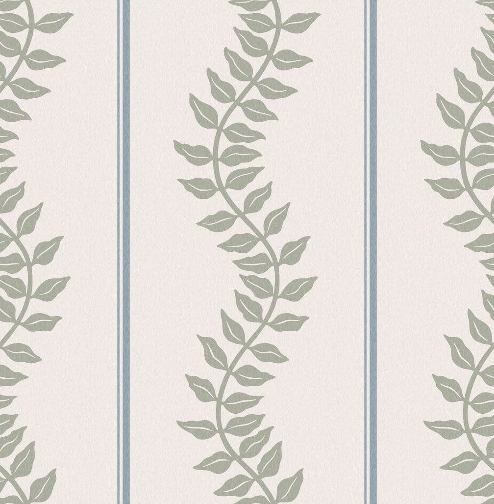Graham & Brown Laurel Leaf Stripe Sky & Green Wallpaper