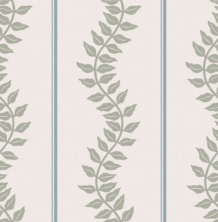 Graham & Brown Laurel Leaf Stripe Sky & Green Wallpaper