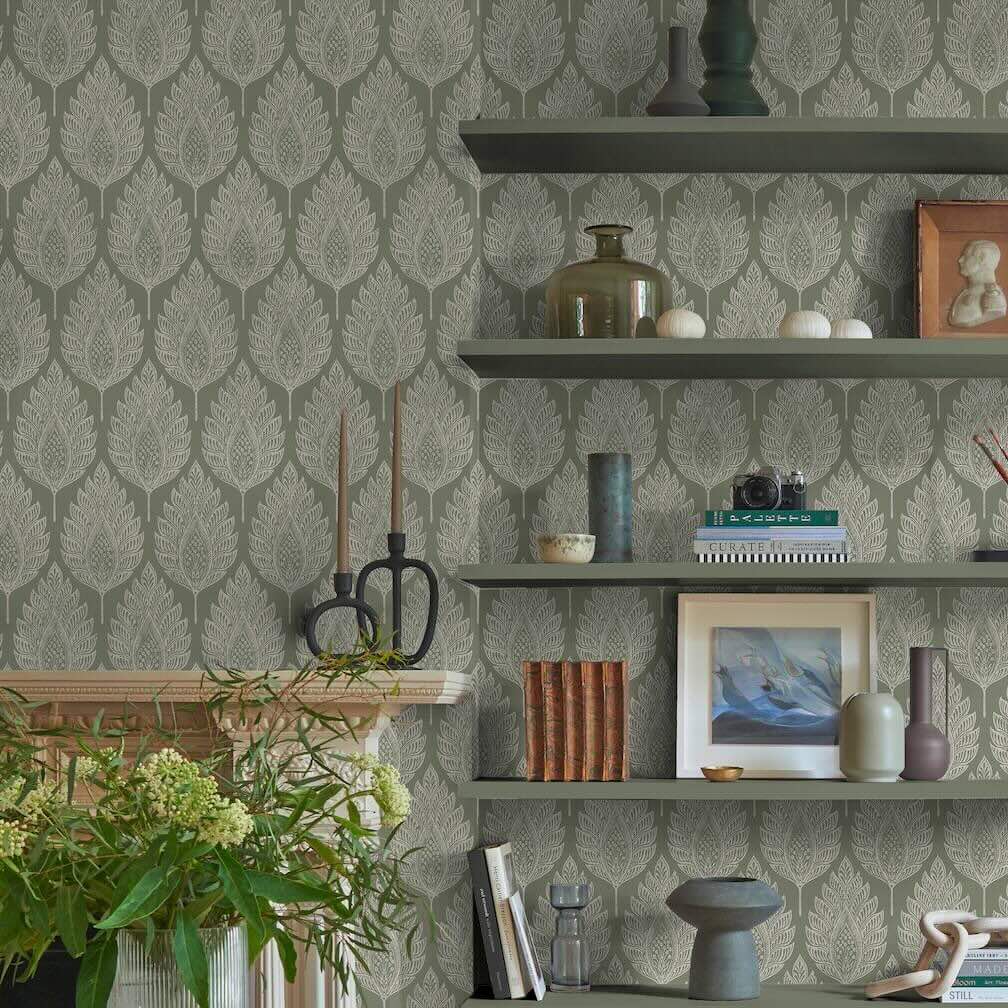 Graham & Brown Flame Leaf Sage Wallpaper