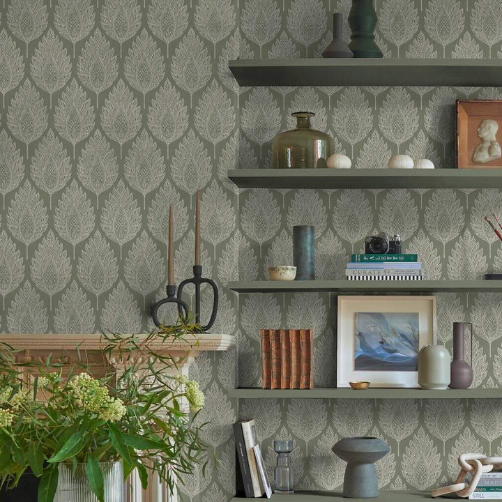 Graham & Brown Flame Leaf Sage Wallpaper