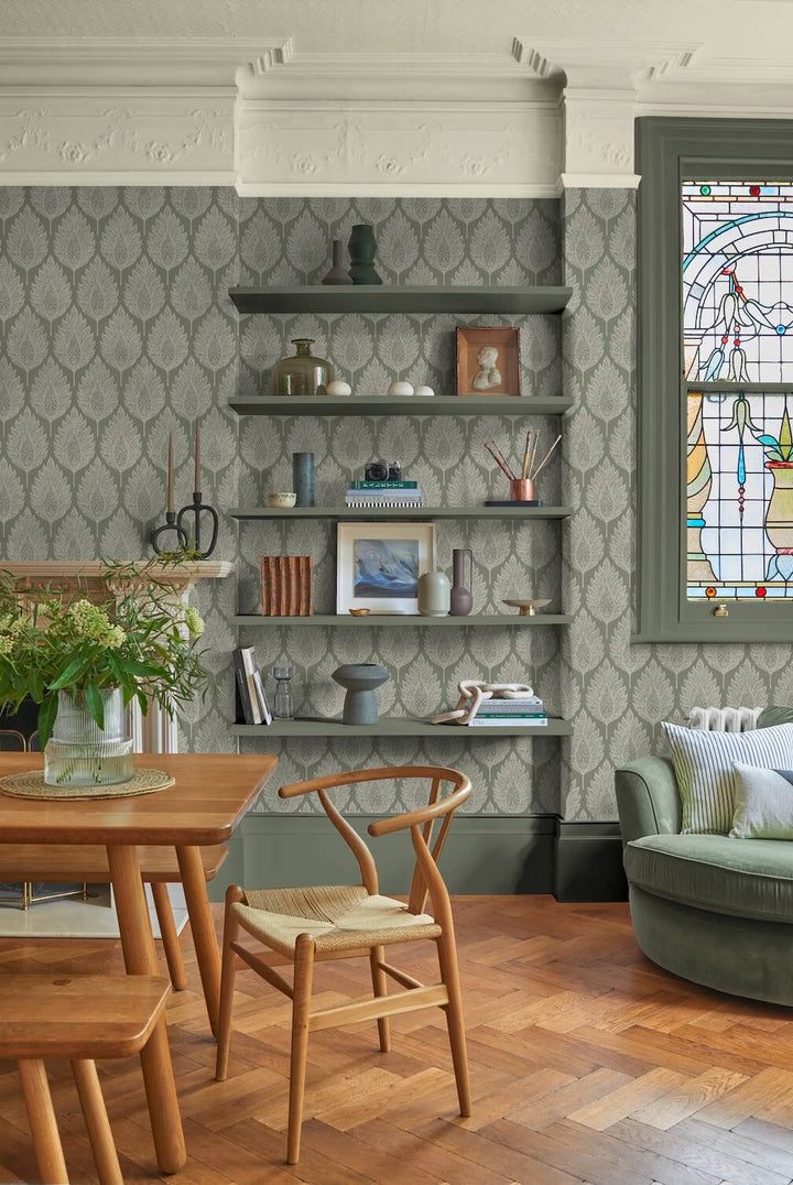 Graham & Brown Flame Leaf Sage Wallpaper