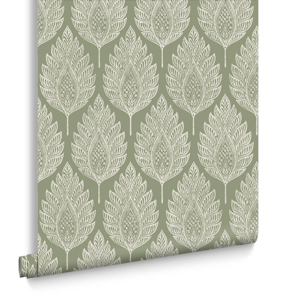 Graham & Brown Flame Leaf Sage Wallpaper