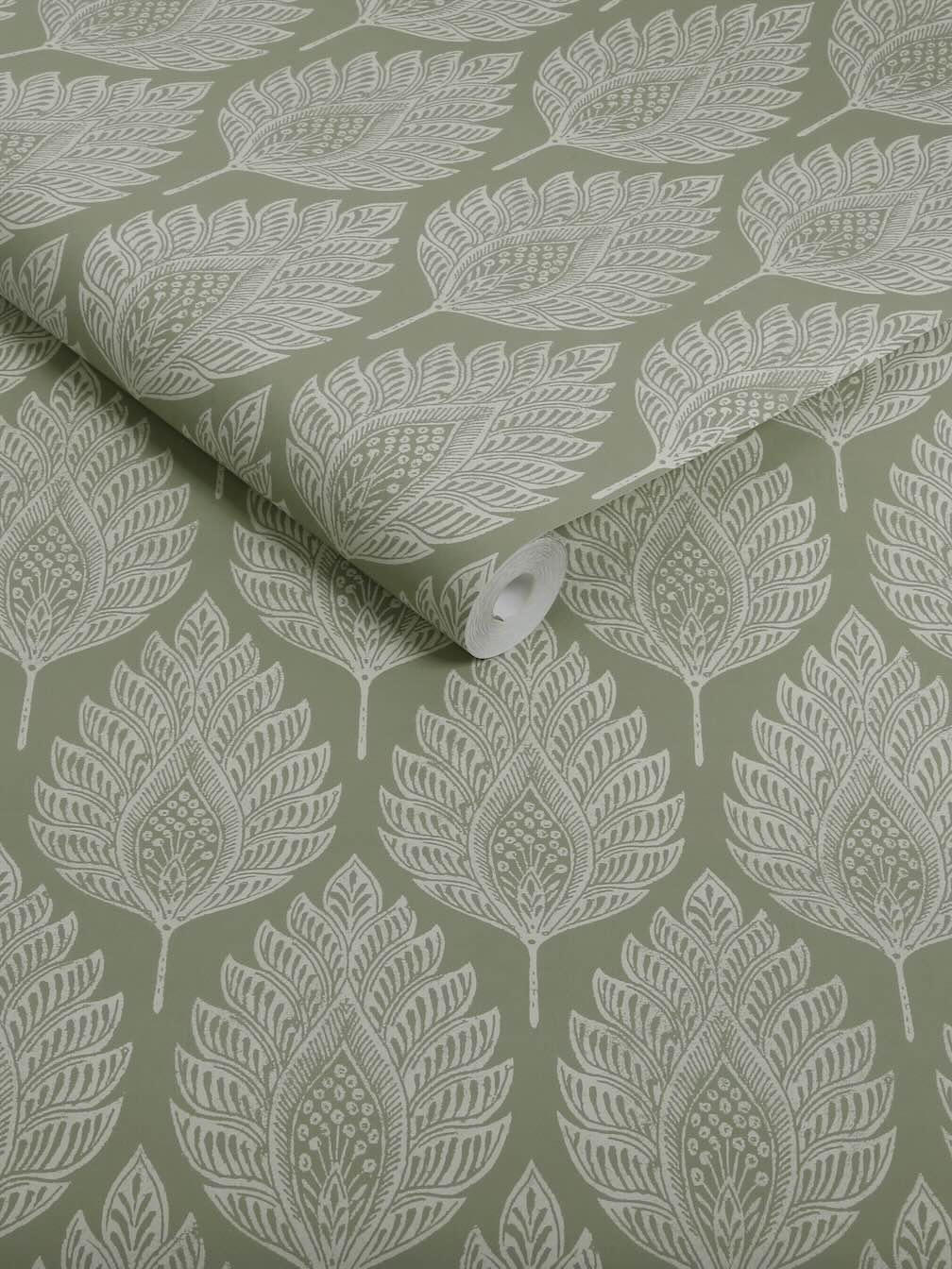 Graham & Brown Flame Leaf Sage Wallpaper