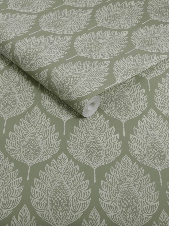 Graham & Brown Flame Leaf Sage Wallpaper