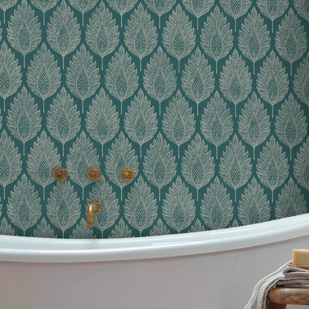 Graham & Brown Flame Leaf Teal Wallpaper