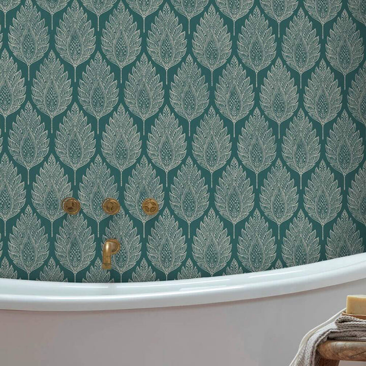 Graham & Brown Flame Leaf Teal Wallpaper