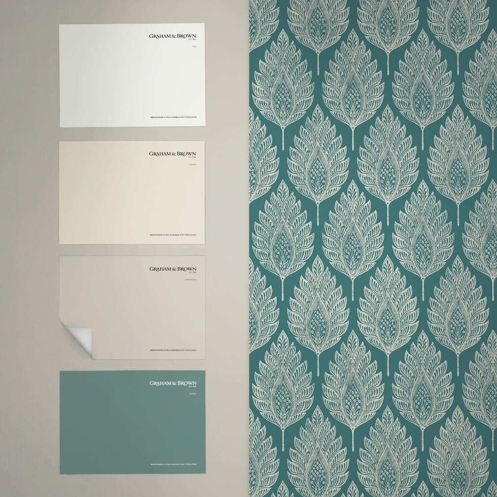Graham & Brown Flame Leaf Teal Wallpaper