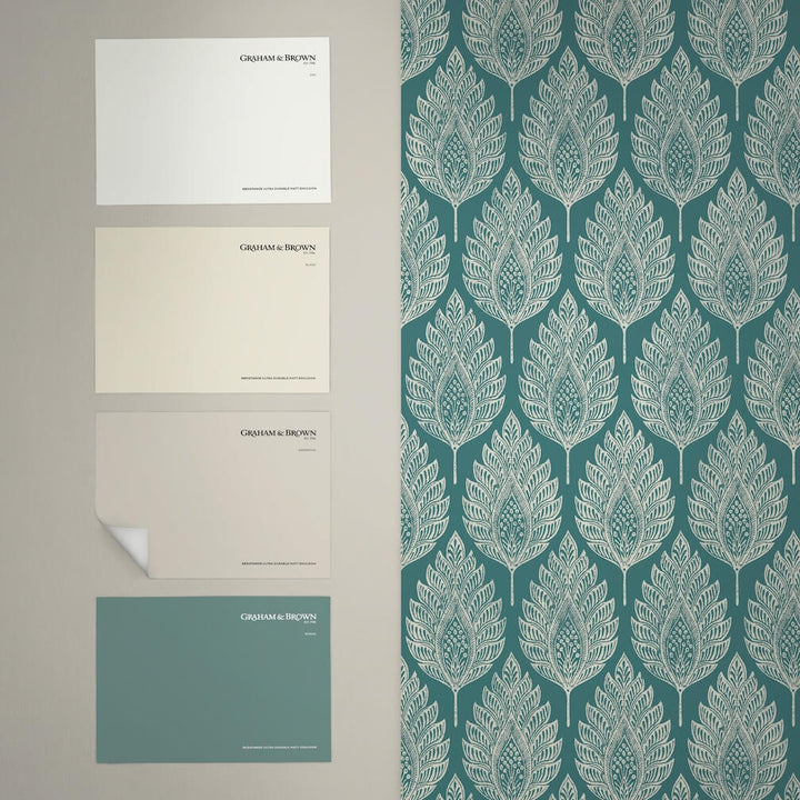 Graham & Brown Flame Leaf Teal Wallpaper