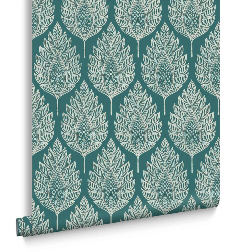 Graham & Brown Flame Leaf Teal Wallpaper