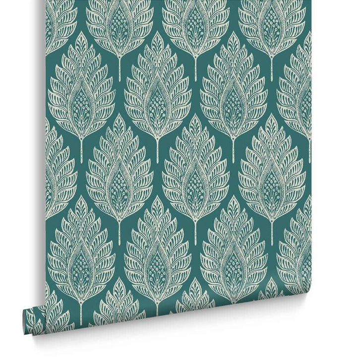 Graham & Brown Flame Leaf Teal Wallpaper