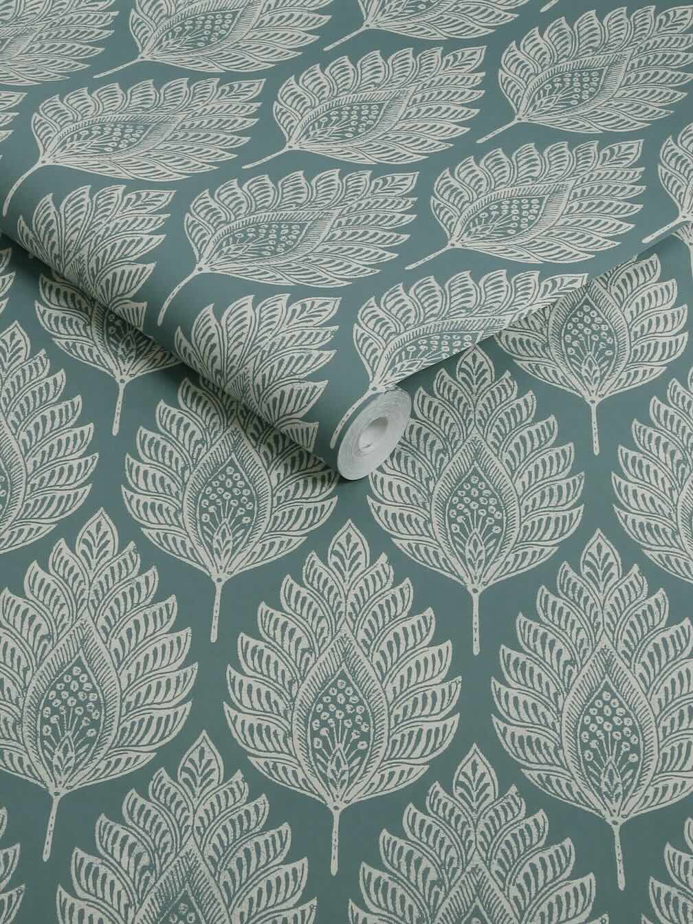 Graham & Brown Flame Leaf Teal Wallpaper