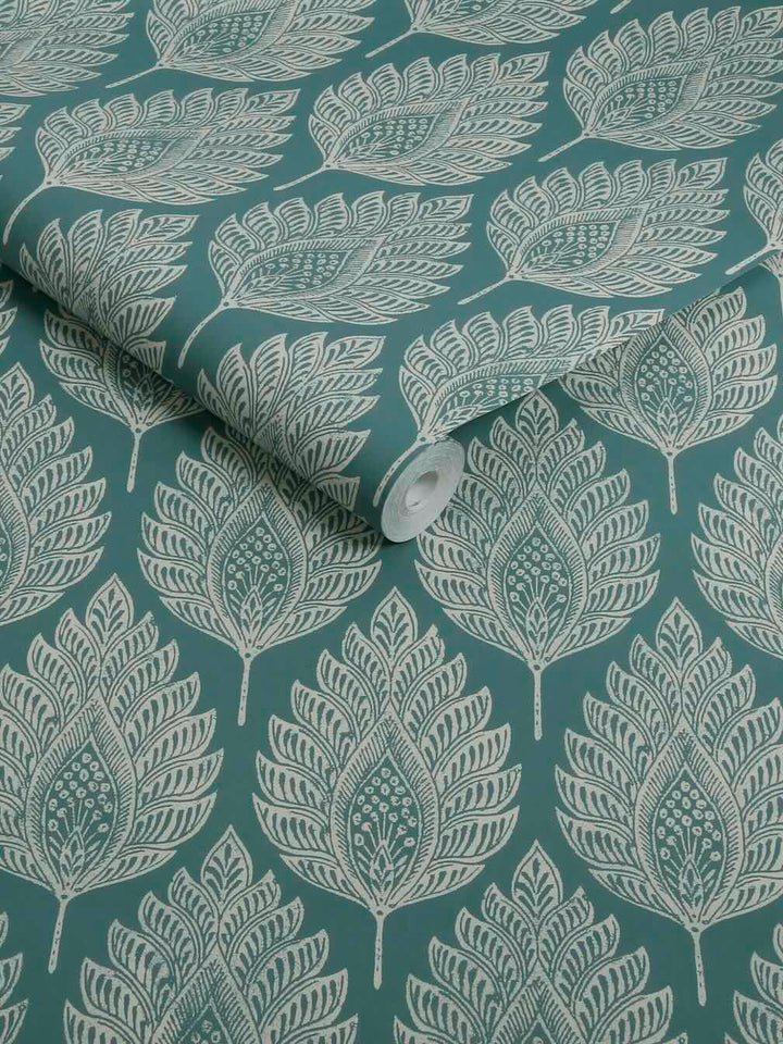 Graham & Brown Flame Leaf Teal Wallpaper