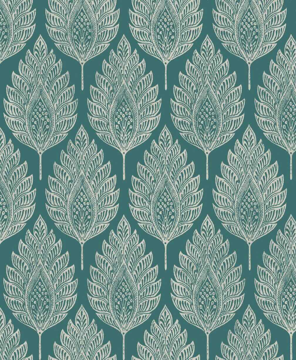Graham & Brown Flame Leaf Teal Wallpaper