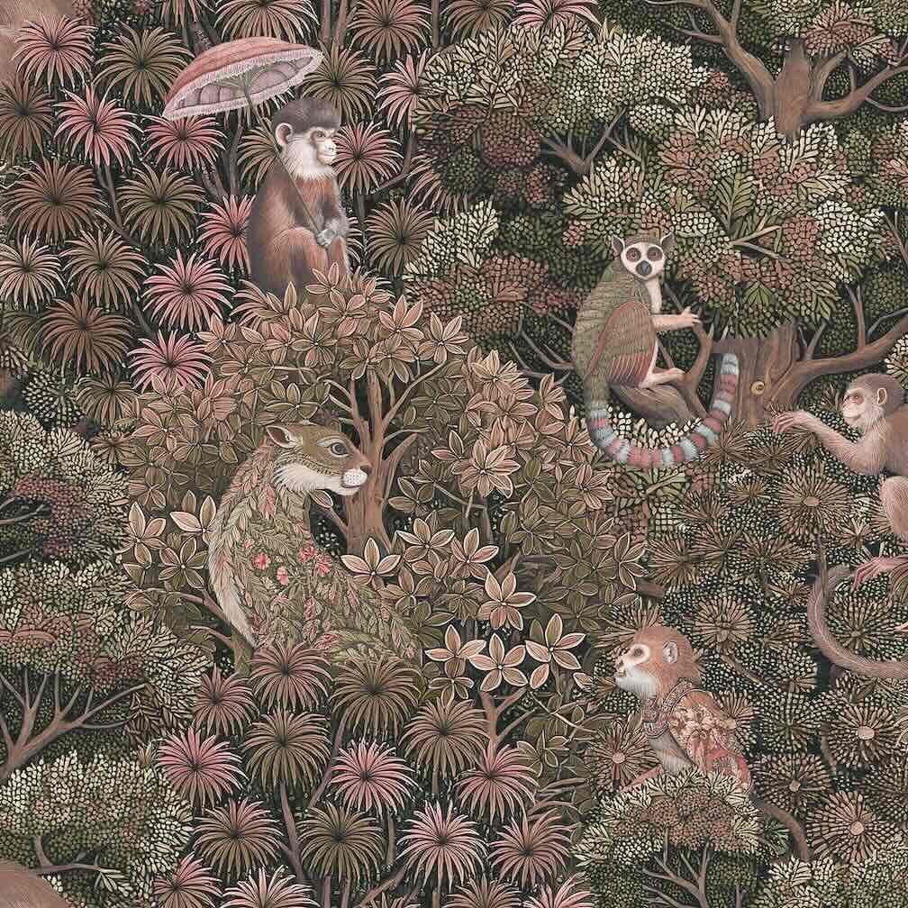 Graham & Brown Treetop Troop Damson Wallpaper