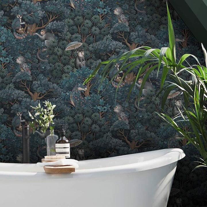 Graham & Brown Treetop Troop Navy & Teal Wallpaper