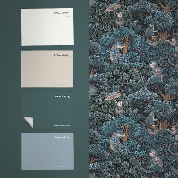 Graham & Brown Treetop Troop Navy & Teal Wallpaper