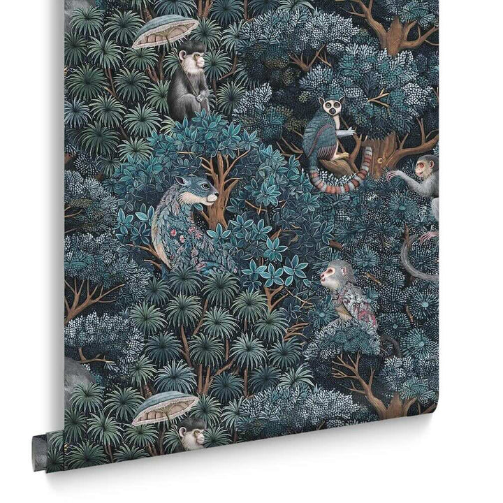 Graham & Brown Treetop Troop Navy & Teal Wallpaper