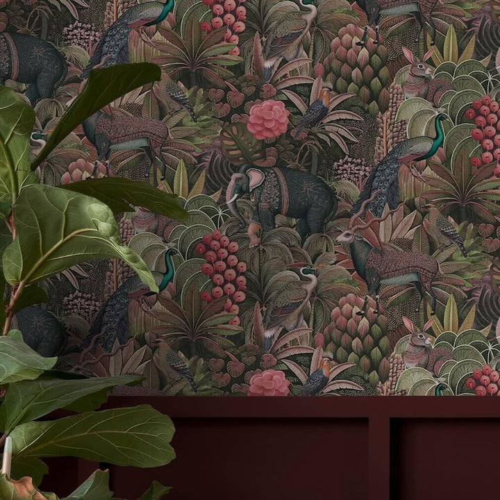 Graham & Brown Jungle Jamboree Damson Wallpaper