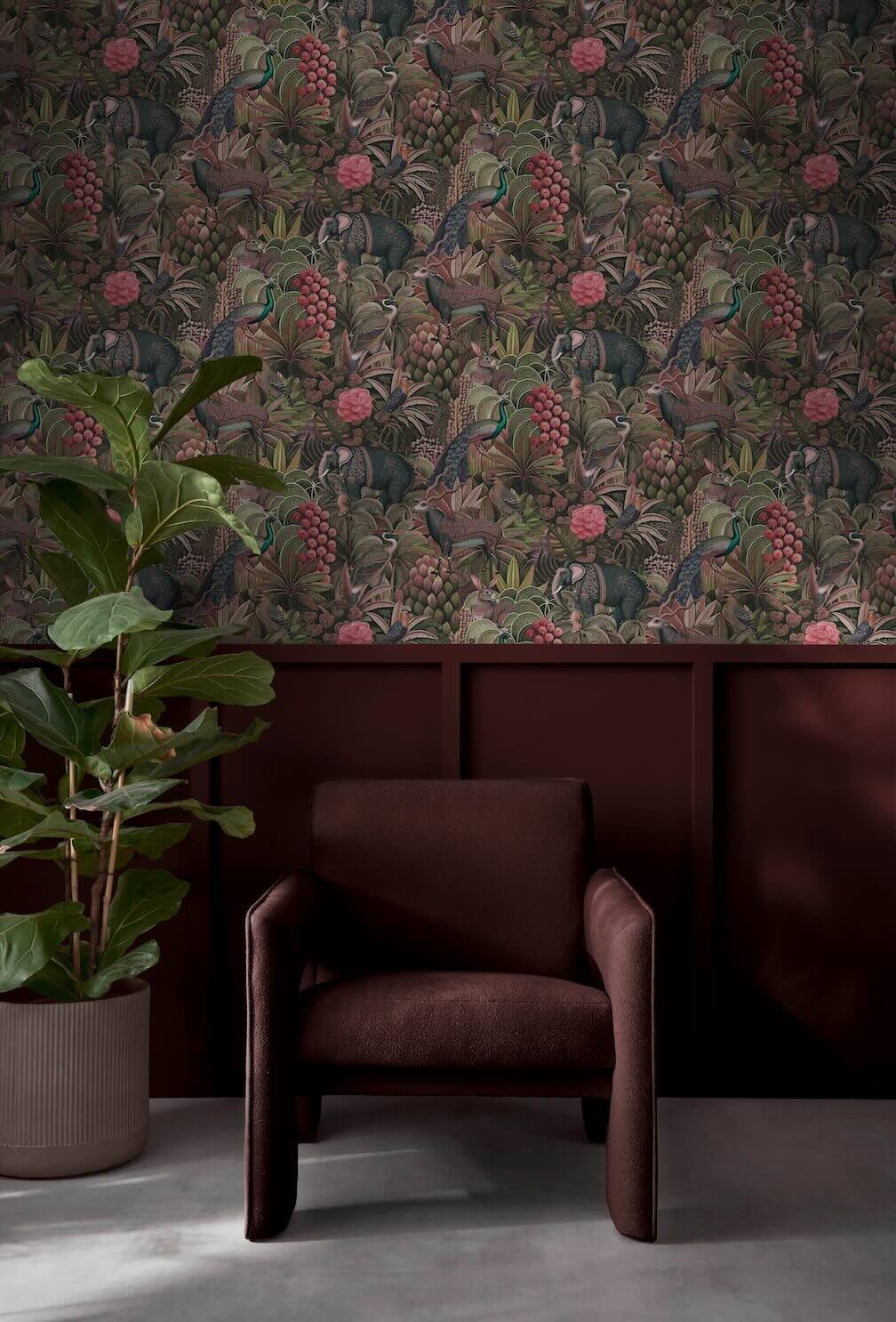 Graham & Brown Jungle Jamboree Damson Wallpaper