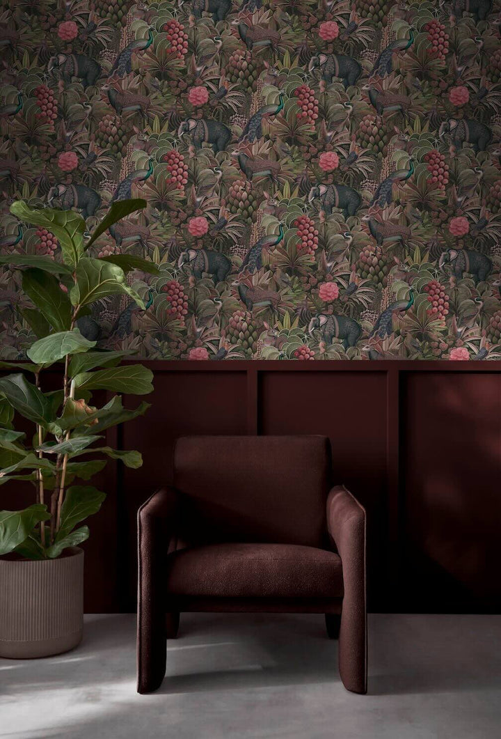 Graham & Brown Jungle Jamboree Damson Wallpaper