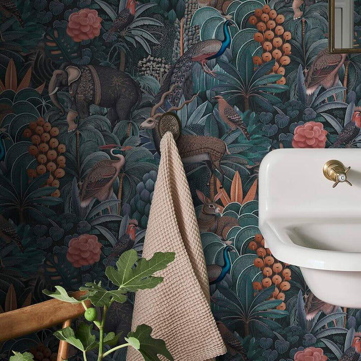 Graham & Brown Jungle Jamboree Navy & Teal Wallpaper
