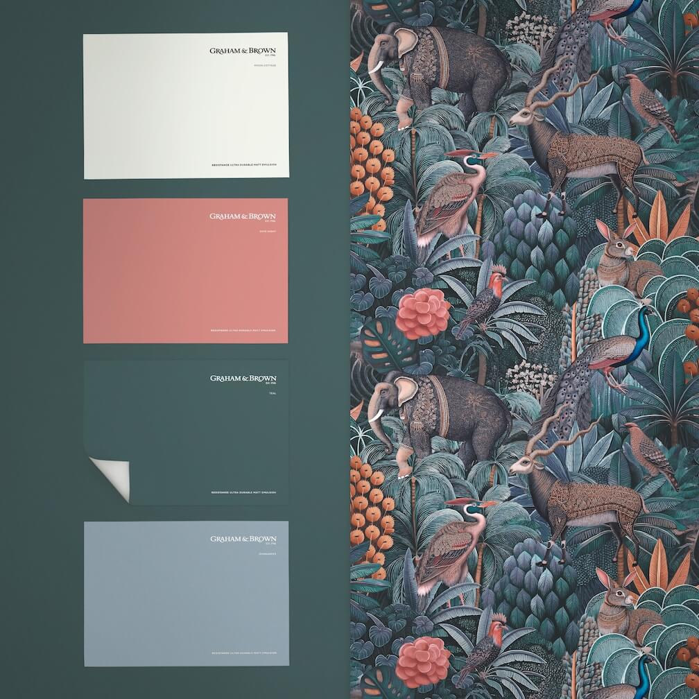Graham & Brown Jungle Jamboree Navy & Teal Wallpaper