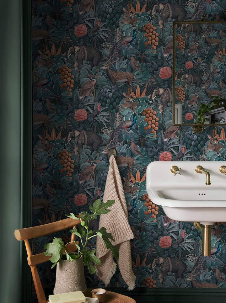 Graham & Brown Jungle Jamboree Navy & Teal Wallpaper