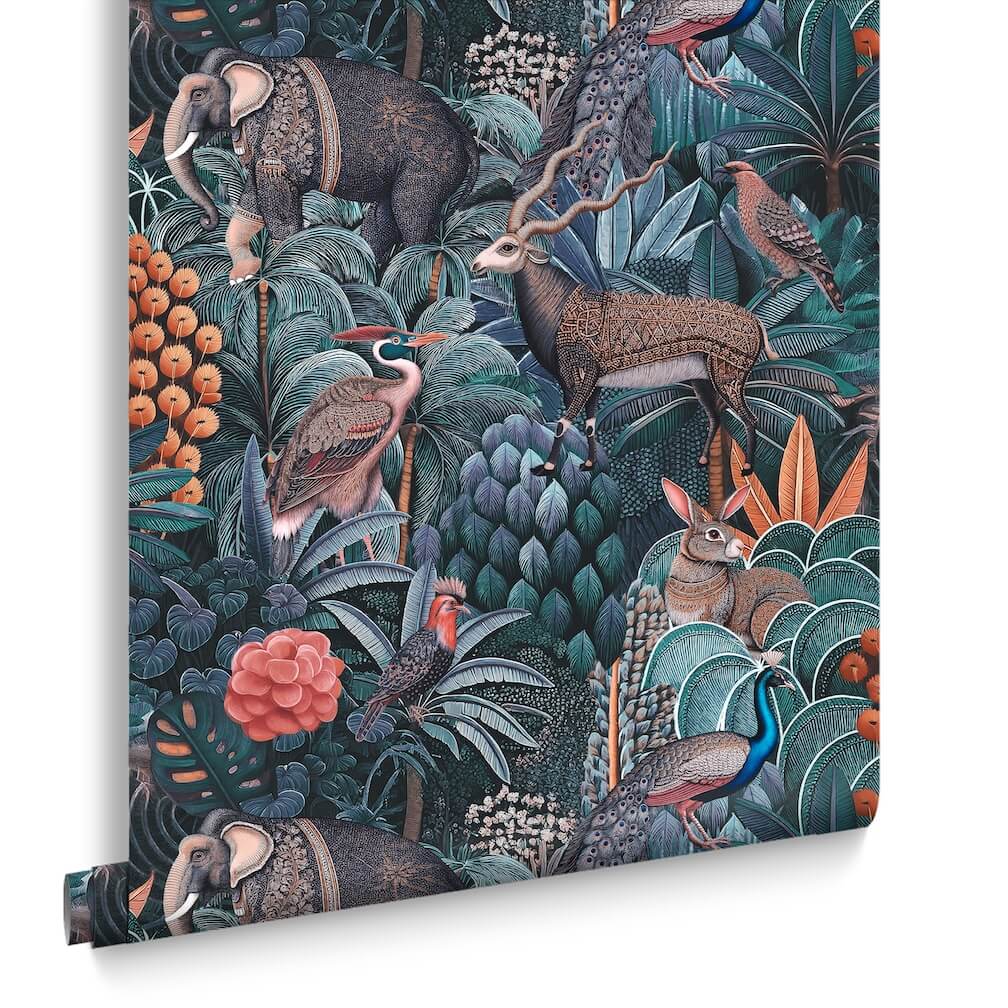 Graham & Brown Jungle Jamboree Navy & Teal Wallpaper