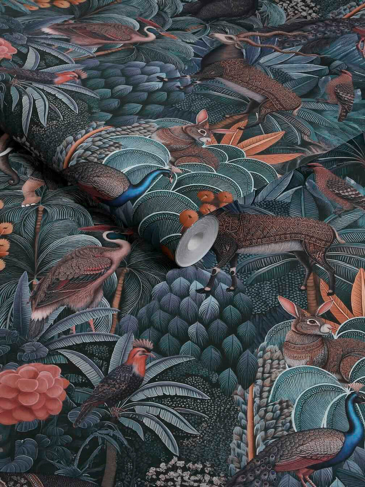 Graham & Brown Jungle Jamboree Navy & Teal Wallpaper